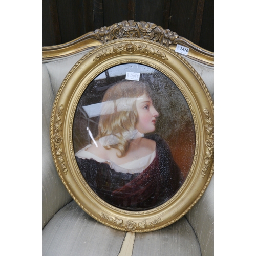 2497 - A 19th Century gilt framed oval portrait of a lady     (R) £130