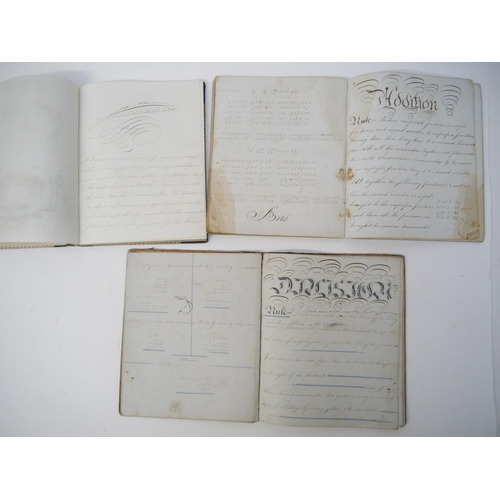 7302 - Three Victorian manuscript schoolchild's exercise books, all with manuscript pen & ink entries mathe... 