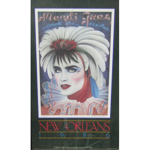 9443 - ANDREA MISTRETTA (XX) A framed and glazed 1986 Mardi Gras New Orleans limited edition poster, signed... 