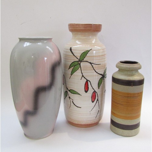 9110 - Three West German floor vases in various designs, largest 45cm tall