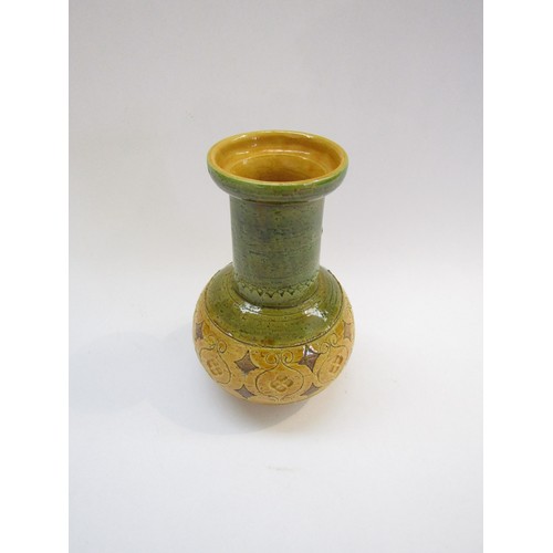 9062 - A Bitossi Italian Pottery vase in green and ochre colours. 21cm high