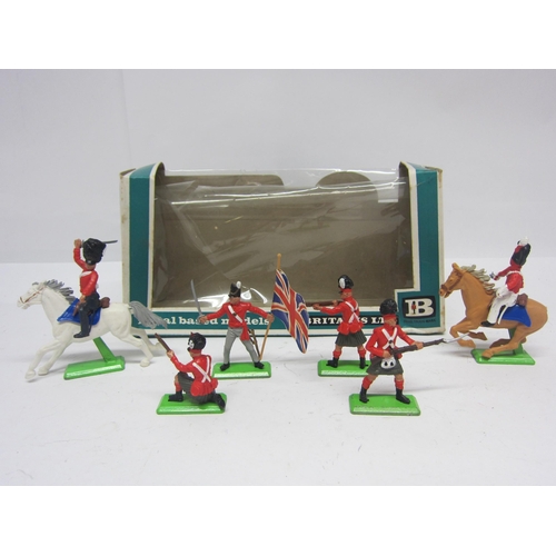 8368 - A Britains Deetail No.7945 British Waterloo gift set comprising two mounted figures and four foot so... 