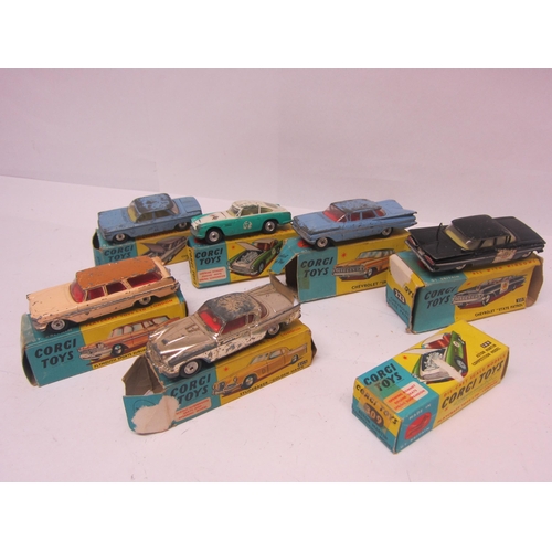 8139 - Six playworn Corgi diecast cars to include 220 Chevrolet 