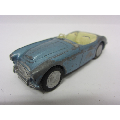 8121 - Six playworn Triang Spot-On diecast model cars to include 185 Fiat 500 in blue, 105 Austin Healey in... 