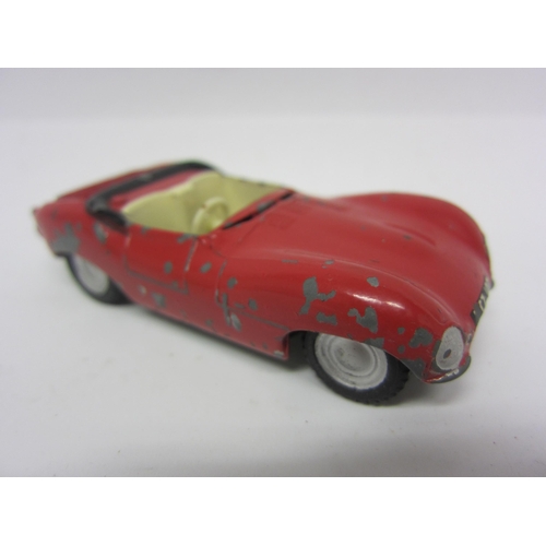 8121 - Six playworn Triang Spot-On diecast model cars to include 185 Fiat 500 in blue, 105 Austin Healey in... 