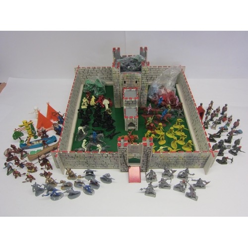 8371 - A painted wooden model fort and a collection of Britains, Herald, Lone Star and other plastic figure... 