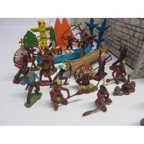 8371 - A painted wooden model fort and a collection of Britains, Herald, Lone Star and other plastic figure... 