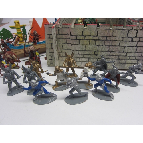 8371 - A painted wooden model fort and a collection of Britains, Herald, Lone Star and other plastic figure... 