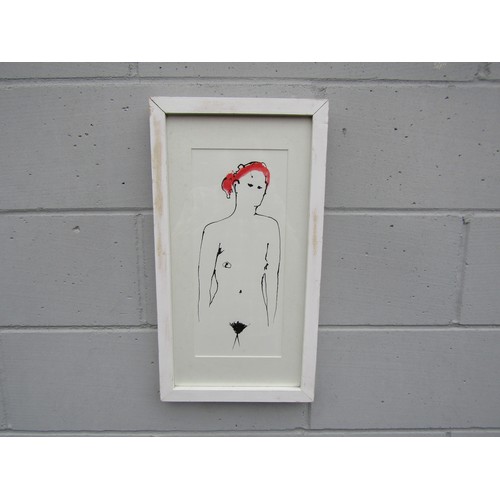 9441 - CLIVE WILLIAMS (1944-2015) A framed and glazed pen and ink drawing titled 'Red Head' depicting nude ... 