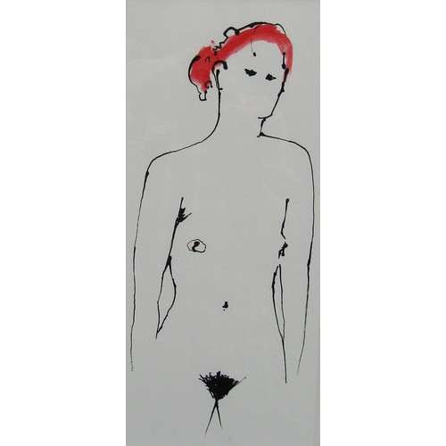 9441 - CLIVE WILLIAMS (1944-2015) A framed and glazed pen and ink drawing titled 'Red Head' depicting nude ... 