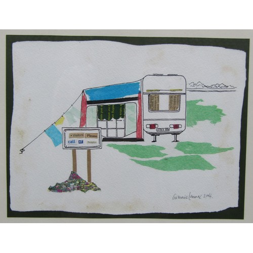 9440 - A framed and glazed mixed media on paper 'Visitors please call at reception'. Signed ? Lennox and da... 