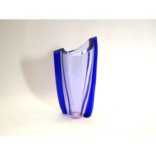 9196 - A Caithness Glass Tectonic vase by Alistair McIntosh in blue and amethyst glass. Marks to base. 26cm... 