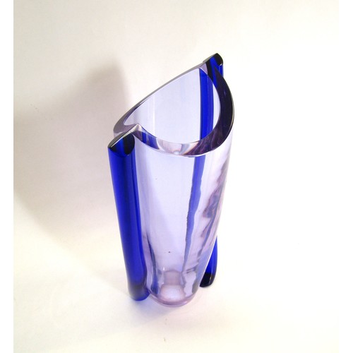 9196 - A Caithness Glass Tectonic vase by Alistair McIntosh in blue and amethyst glass. Marks to base. 26cm... 