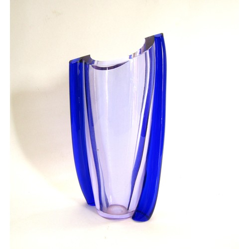 9196 - A Caithness Glass Tectonic vase by Alistair McIntosh in blue and amethyst glass. Marks to base. 26cm... 