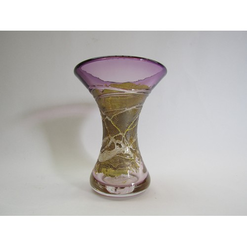 9191 - A Stuart Fletcher Studio art glass vase of waisted form with amethyst and gold foil inclusions. Sign... 