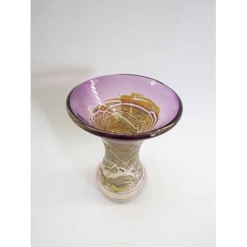 9191 - A Stuart Fletcher Studio art glass vase of waisted form with amethyst and gold foil inclusions. Sign... 