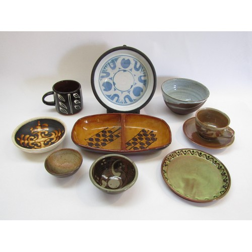 9097 - A collection of studio pottery to include Harry & May Davis Crowan cup and saucer, Biddy Rose bowl, ... 