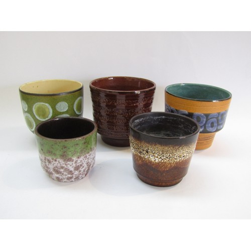 9105 - A collection of five European pottery plant pots including West German, Belgian etc. Various designs... 