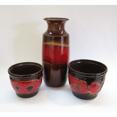 9094 - A Scheurich West German Fat Lava floor vase in treacle and red band, No. 239-41. Plus two ceramic pl... 