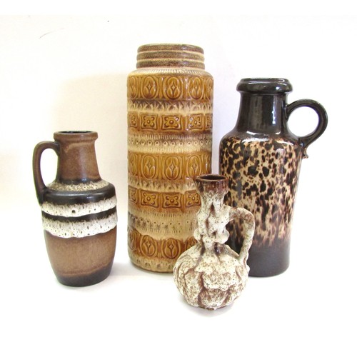 9091 - Four West German vases in treacle, ochre and lava glazes including Scheurich and Jopeko. Tallest 41c... 