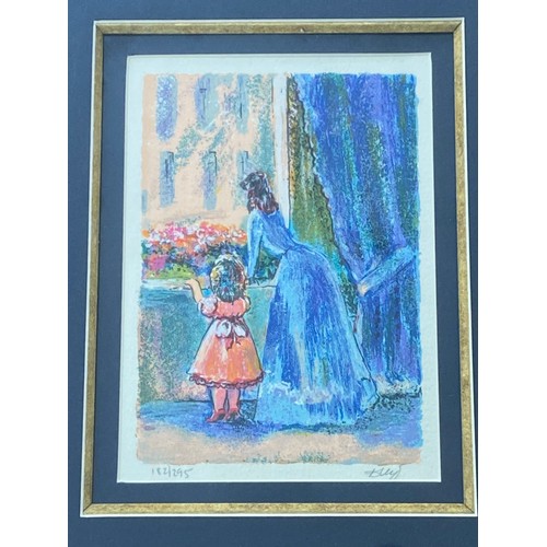 4092 - A modern pencil signed limited edition print depicting mother and daughter gazing out of a window, N... 