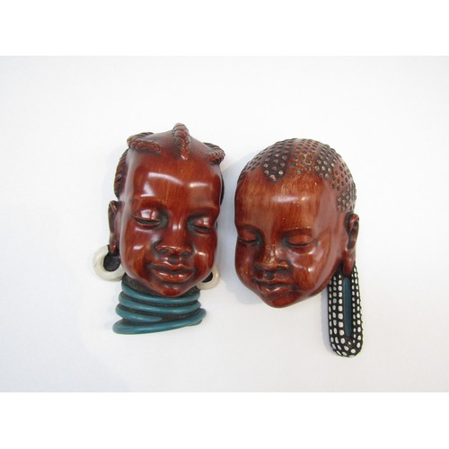 9108 - Two Achatit face wall masks by Hans Schirmen, 1970's, 18cm high