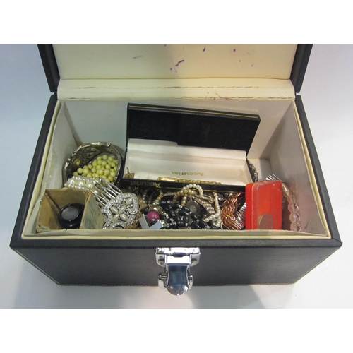 4437 - A jewellery box with bijouterie contents to include simulated pearl necklaces, didamante hair combs,... 