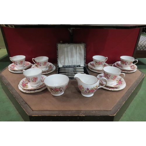 4006 - A Colclough bone china tea set, six bread and butter plates, cups, saucers, jug and bowls and a set ... 