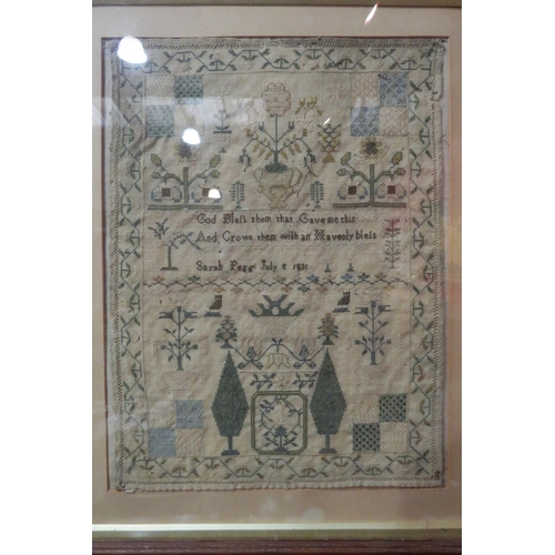 4037 - Two William IV era samplers, religious theme, Sarah Pegg, July 5 1831, 43cm x 32cm image size, and P... 