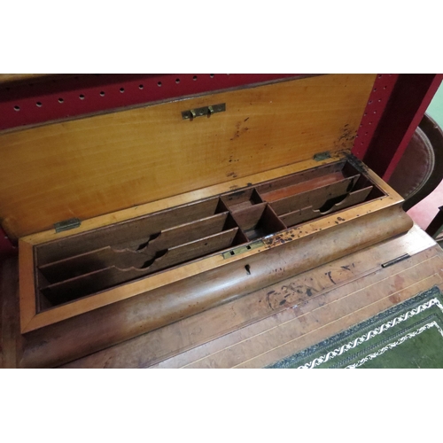 4067 - A Victorian flame walnut Davenport desk, marquetry inlay, green tooled leather slope top, 88cm tall ... 