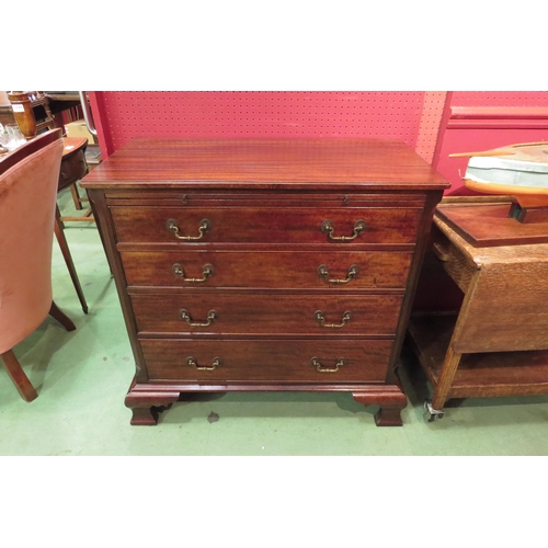 4083 - A George III style flame mahogany bachelor's chest the brushing slide over four graduating long draw... 