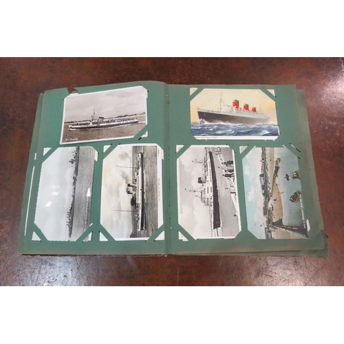 4109 - A postcard album with various contents including topographical, ships and churches