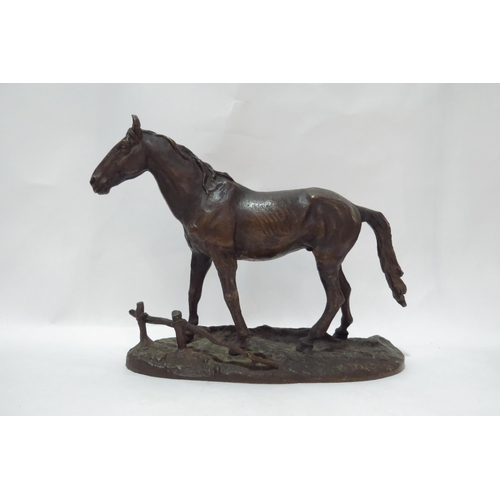 4112 - A bronze horse signed Paul Edouard Delabrierre (French 1829-1912) to base, 22cm tall x 27cm long