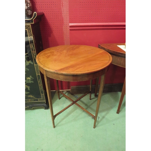 4115 - An Edwardian mahogany occasional table with marquetry design, 71cm tall x 61cm diameter, a/f (loose ... 