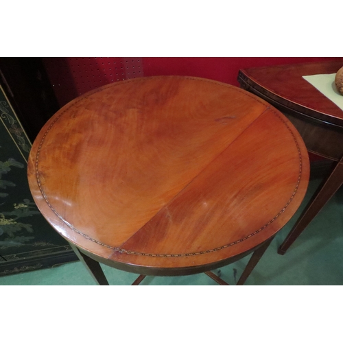 4115 - An Edwardian mahogany occasional table with marquetry design, 71cm tall x 61cm diameter, a/f (loose ... 