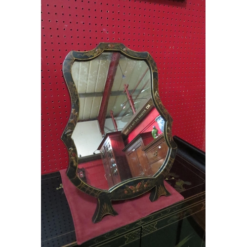 4116 - A blue chinoiserie easel back dressing table mirror, 42cm tall  (R)  £75