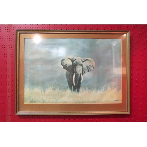 4120 - DAVID SHEPHERD (1931-2017): A print of an elephant, signed in pen bottom left. Framed and glazed. 49... 