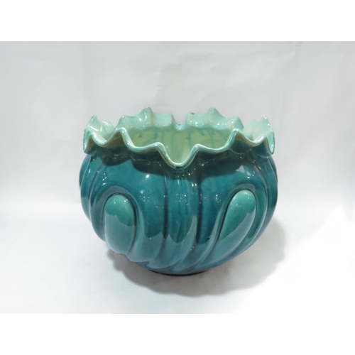 4125 - A Victorian Bretby jardiniere, turquoise and yellow glaze, stamped Rd. 156568 to base, 26cm tall x 3... 