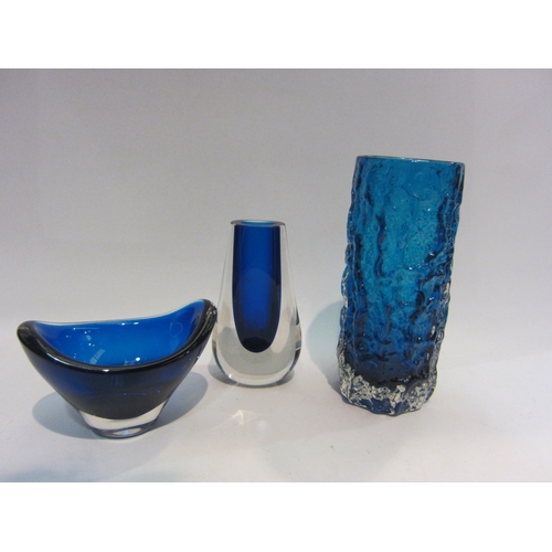 4450 - A Whitefriars kingfisher vase, dish and smaller vase (3)