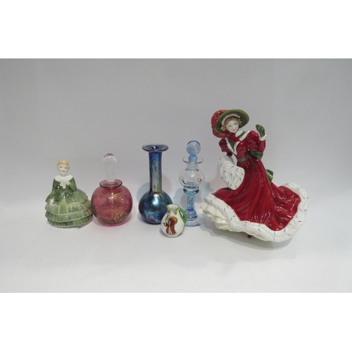 4445 - A quantity of collectable glass and porcelain including Doulton lady and iridescent glass bulbous va... 