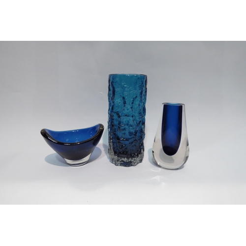 4450 - A Whitefriars kingfisher vase, dish and smaller vase (3)