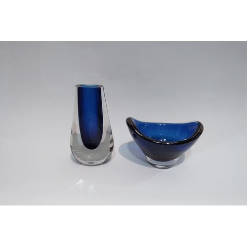 4450 - A Whitefriars kingfisher vase, dish and smaller vase (3)