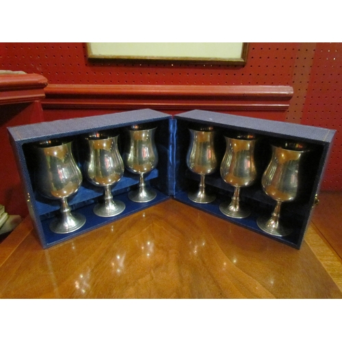 4066 - A cased set of six AquinasLocke English pewter goblets