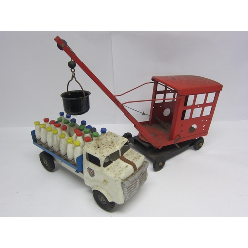 8230 - Two Triang large scale pressed steel model vehicles to include milk lorry with milk bottle load (one... 