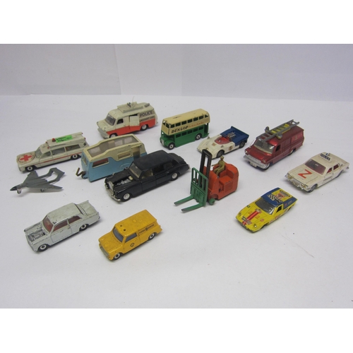 8199 - A collection of unboxed playworn Dinky Toys diecast vehicles including Ford Zodiac Police Car, Rolls... 