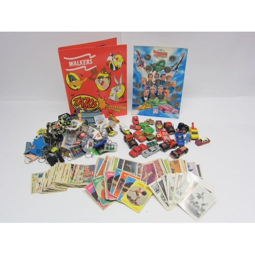 8064 - Mixed toys and collectables including playworn diecast vehicles, trade cards, Fina Thunderbirds coin... 