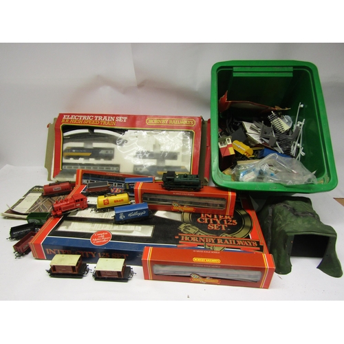 8492 - A collection of playworn 00 gauge model railway rolling stock and accessories including Hornby R695 ... 