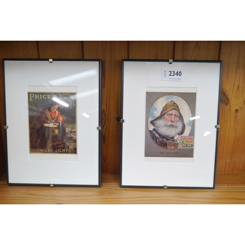 2150 - Two framed and glazed bygone adverts, for Princes Candles and Lifebuoy soap