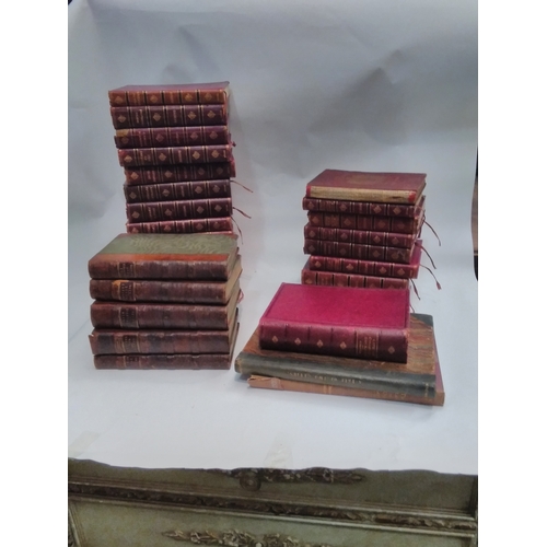 4457 - A collection of Dickens volumes, mainly leather bound to include 'The Cricket Hearth' (a/f)