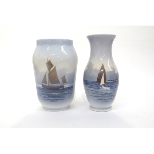 4468 - Two Royal Copenhagen maritime scene vases, 18cm  and 17cm tall   (R) £35